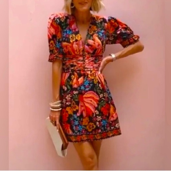 Farm Rio Pink Black Spring Bananas Dress Size Small - Picture 12 of 16